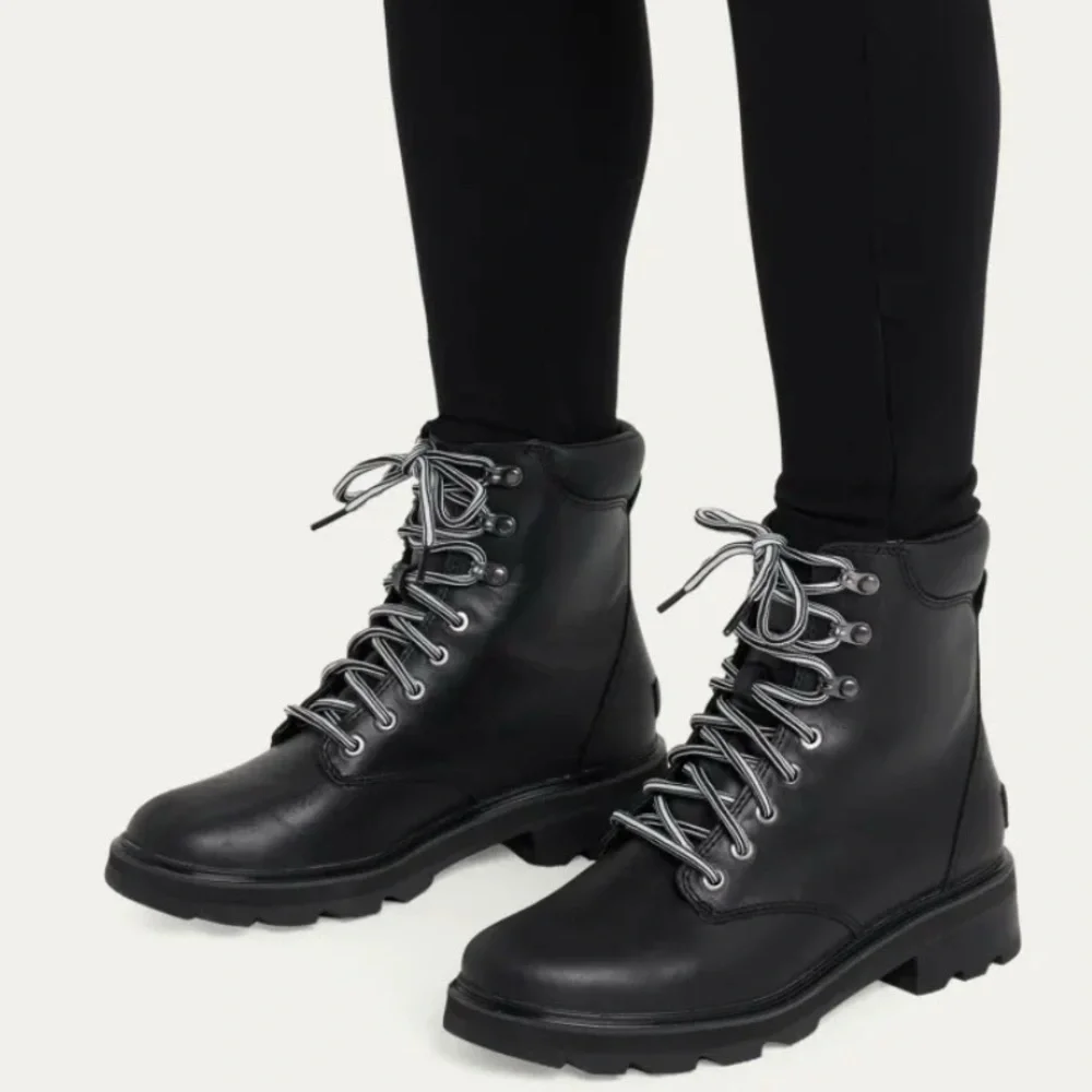 SOREL Lennox Leather Lace STKD Boot in Black Sea Salt NWT NO BOX Size:10 Women’s - Picture 2 of 15